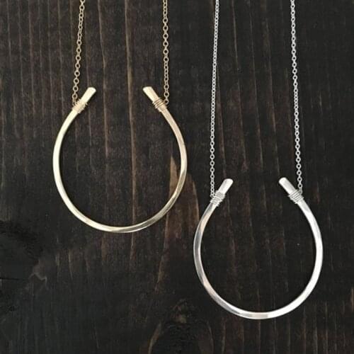 925 Silver Horseshoe Necklaces Handmade Gold Filled Jewelry Pendant Vintage Boho Choker Kolye Charm Jewelry Necklace For Women