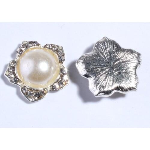 10PCS 20MM Chic High Quality Pearls Buttons For Clothing Decoration Silver Crystal Alloy Buttons For Wedding