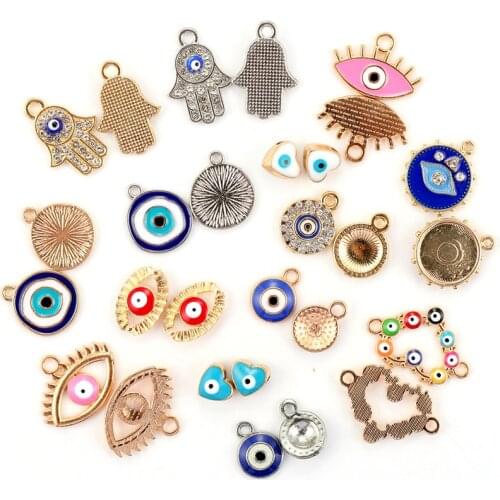 10pcs/lot Colorful Eye Crystal Hand Heart Beads Enamel Charms DIY Necklace Bracelet For Jewelry Making Accessories