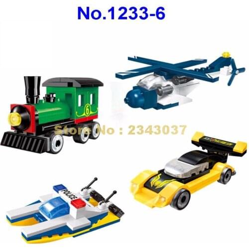 1233-6 4in1 Urban Boat Racing Car Helicopter Train Enlighten Building Block Toy
