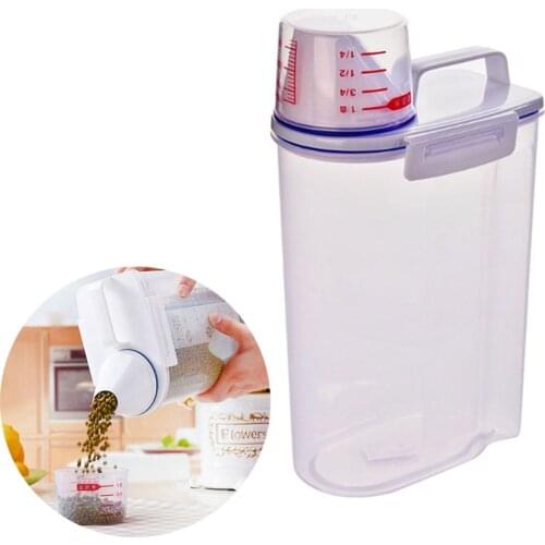 2L Kitchen Food Sealed Plastic Rice Bucket Rice Storage Box Storage Metering Grain Rice Fresh Food Box