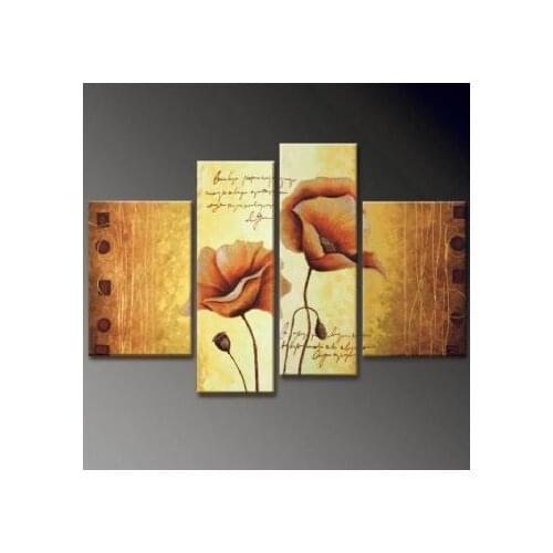 4 Pieces Hand Painted Oil Painting Stylish Poppies II-Modern Oil Painting On Canvas Art Wall Decor-Floral Oil Painting Wall Art