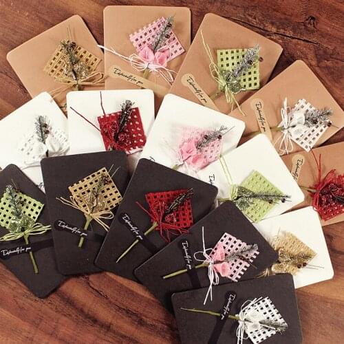 5pcs Creative Handmade Artificial Flower Blank Card Birthday Thanksgiving Wishes Card Message Card Holiday Greeting Card