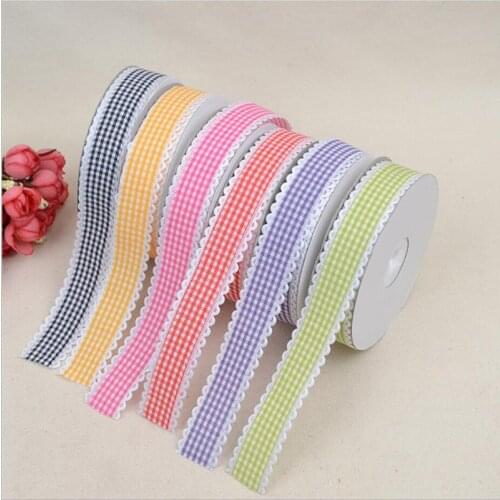 5yards/lot 25mm Lattice Print with Wave Lace Edge Ribbon for DIY Bow Card Gifts Packing Clothing Accessories Lace Ribbons