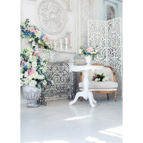 White Living Room Sofa Flowers Photography Background for Vinyl Cloth Backdrop for Children Baby Portrait Photocall Photo Studio