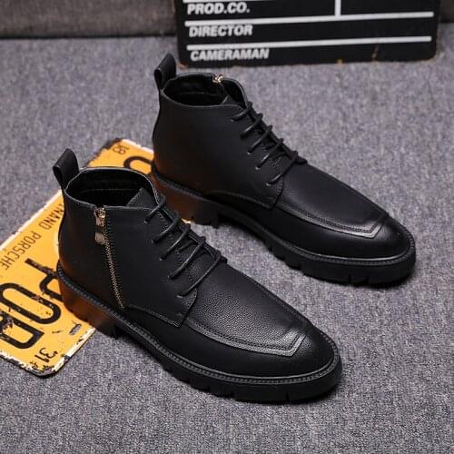 British style mens casual business wedding formal dress cow leather boots breathable platform shoes black ankle boot short botas