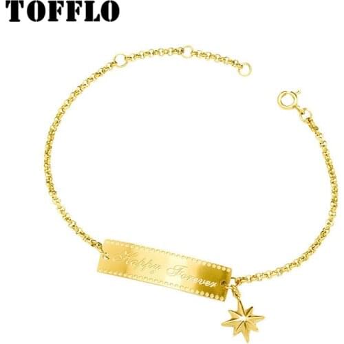 TOFFLO Ins French Style Good Luck Eight-Star Bend Bracelet Retro Fashion Jewelry Stainless Steel Bracelets For Women BSE106