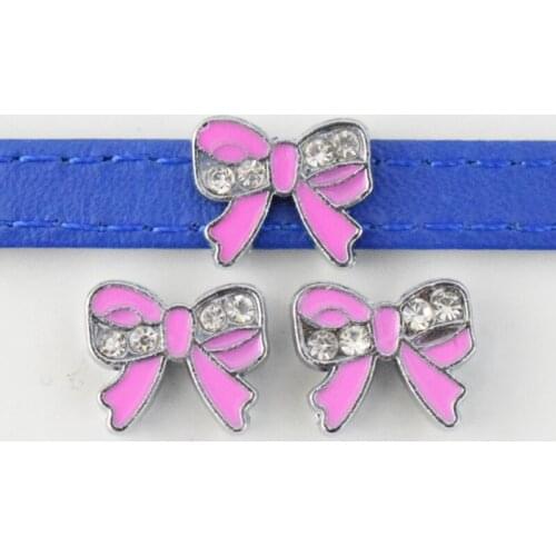 8mm Hole Crystal Pink Bowknot Tie Slide Charms Slide Beads DIY Accessories Handmade Jewelry For Bracelets Key Chains Pet Collar
