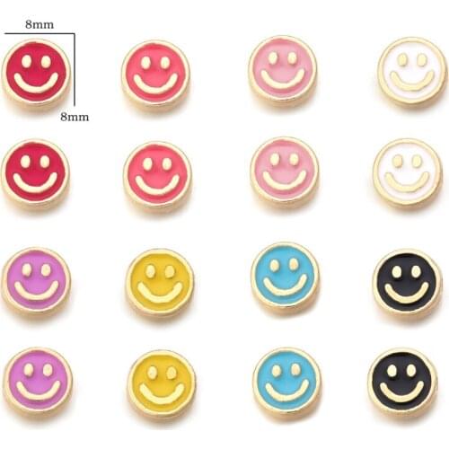 20pcs Enamel Smile Double Faced Metal Round Beads For Bracelets Necklaces Jewelry Making Bracelet Accessories DIY Handmade