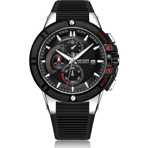 Relogio Masculino MEGIR Men Sport Watch Military Silicone Chronograph Quartz Mens Watches Male Casual Date Waterproof Wristwatch