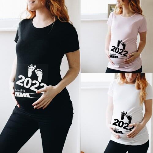 Baby Loading 2022 Printed Pregnant T Shirt Maternity Short Sleeve T-shirt Pregnancy Announcement Shirt New Mom Tshirts Clothes