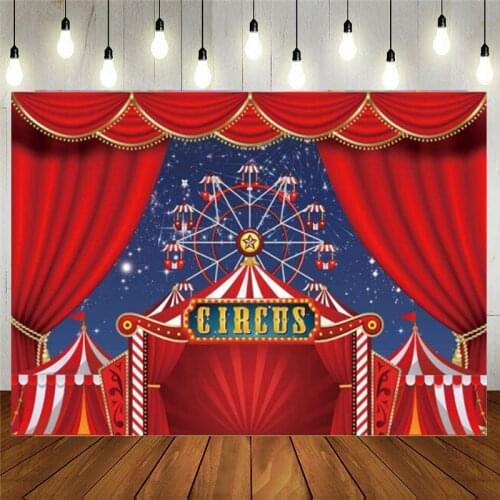 Red Circus Tent Photography Backdrop Carnival Night Theme Supplies Birthday Baby Shower Kids Party Banner Decor Background