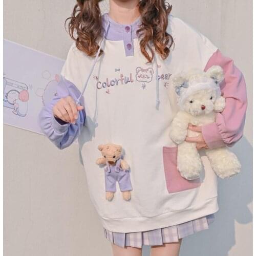 Cartoon 3D Cute Bear Cotton Hooded Sweater Female Student Spring Autumn Thin Sweatshirt Coat New Loose Fashion INS Style Hoodies