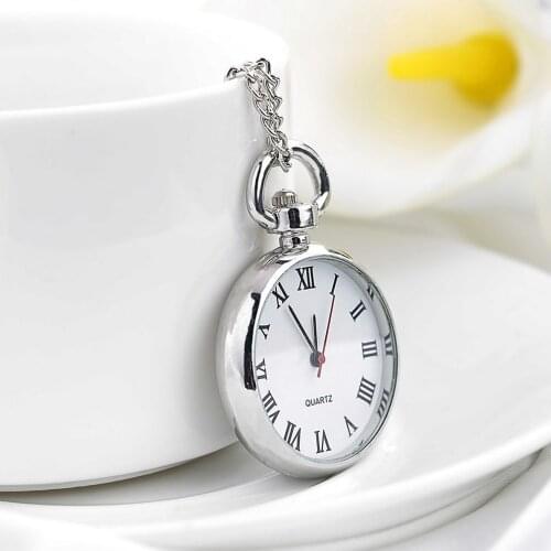 OUTAD Pocket & Fob Watches Vintage Long Link Chain Necklace Silver Round Pendant Antique Style