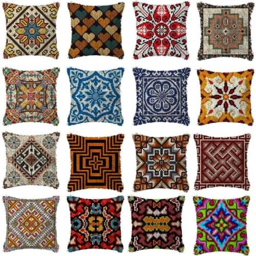 Latch hook Pillow Case Checkered Cushion Cover Christmas Canvas Throw Pillow Chair Cushions Home Decor