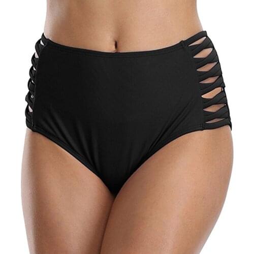 Swimwear Women Bikini Bottoms Black Female Swim Trunks Hollow Bandage High Waist Bikini Shorts 2021 Trend Beach Holiday Swimsuit