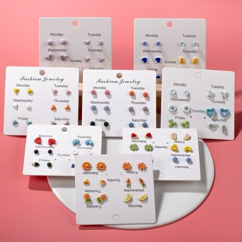 Summer Fashion Exquisite Small Ceramic Earring 6 pairs/set Steel Needle Good Quality Earrings Jewelry Wholesale #82605