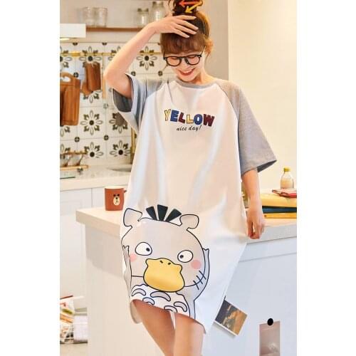 Summer New Cotton Sleepwear For Women Printed Nightdress Short sleeve Nightwear Loose Nightgowns Large Size Pyjama Girls