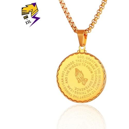 Pious Prayer Hand Necklace Serenity Scripture Phrase Wafer Letters Pendant Religion Christian Necklace For Women/Men Jewelry