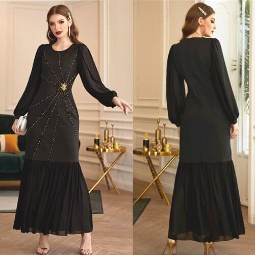 Muslim Fashion Evening Dresses For Women Kaftan Abaya Dubai Turkey Islam Clothing Abayas Robe Femme Vestidos Largos Black