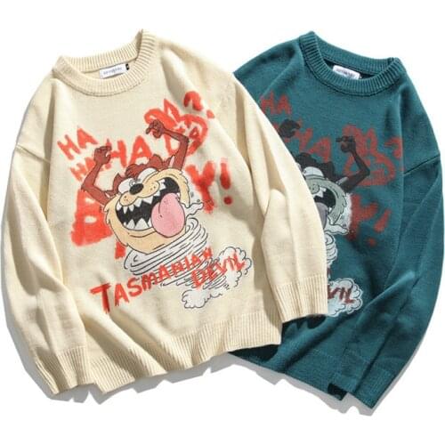 High Street Vintage Knitted Sweater Men Jacquard Loose O-Neck Pullover Harajuku Casual Loose Sweaters Oversize Streetwear Unisex