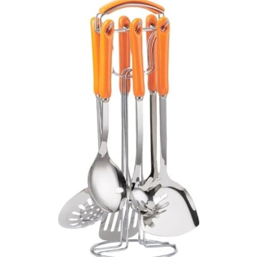 Stainless Steel Utensil Tool Set with Ceramic Handle Shiny Gold Silver Slotted Tuner Spoon Ladle Pasta Server Set and Stand Rack