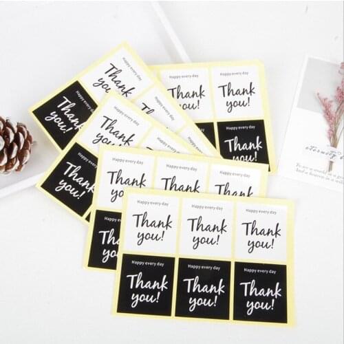 Free shipping600 Pcs/lot Square Black white thank you sealing sticker cake egg yolk snowflake pastry packaging