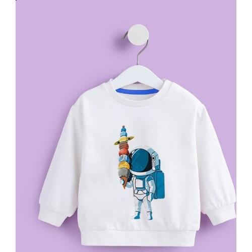 2021 New Boys And Girls Hooded Sweater Baby Astronaut Sports Competition Cool Hooded Cartoon Shirt Bottoming Childrens Clothing