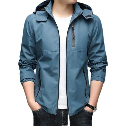 Autumn New Young Mens Hooded Casual Fashion Jacket Korean Version of the Trend Coat Thin Windbreaker Jackets Solid Color M-3XL