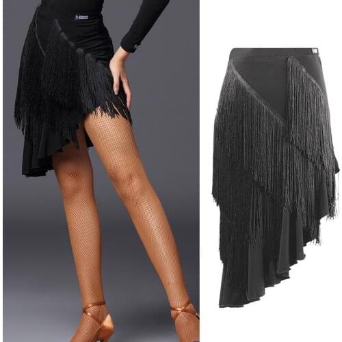 NEW! Elegant Latin dance skirt female adult new ballroom performance wear irregular tassel skirts samba training clothes DWY2651