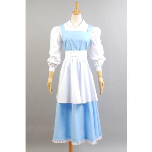 New belle cosplay anime beauty and the beast cosplay costumes blue&white color dress costume Sets for women Halloween carnival