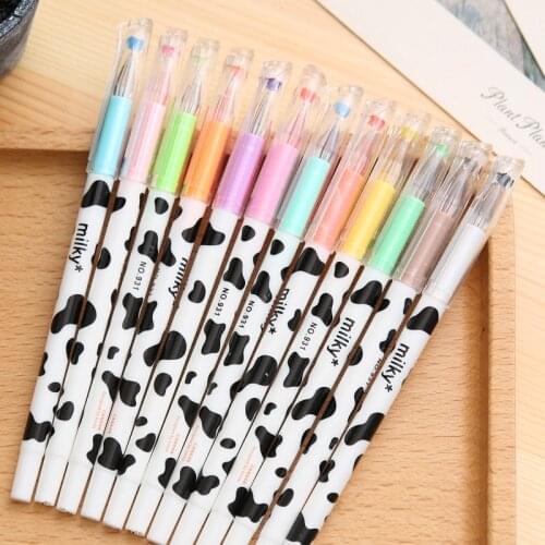 24 PCS Edition Cartoon Creative Stationery Pen Cows 12 Color Diamond Color Students Stationery Gel Pen Cute Stationary Wholesale