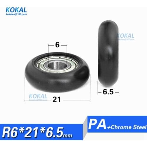 [R0621-6.5] 10PCS high quality low noise black 696zz 696 ball bearing coated with PA POM wheel Pulley 6*21*6.5 round type wheel