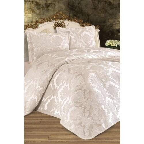Busem Jacquard Chenille Bed Cover Cream Single Size White 240x260 Çarşafsız Cotton