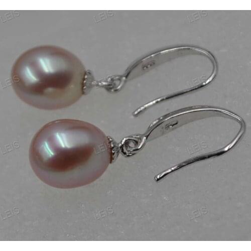 Stunning Natural purple drop Pearl dangle Earring s925 hook 7-8mm