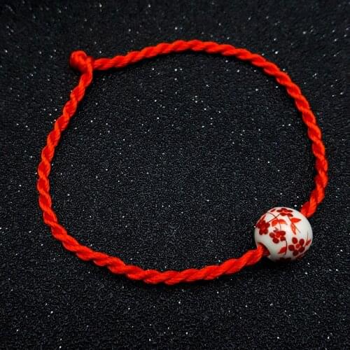 Simple DIY Ceramics Beads Bracelet & Bangle For Women FLOWER Charm Lucky red rope Handmade Weaved hand Jewelry Gift