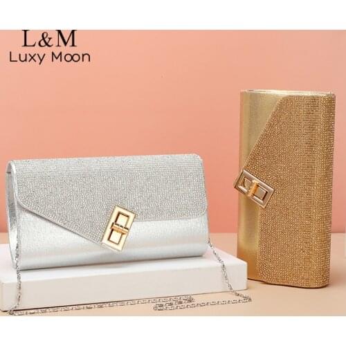 Luxury Diamond Women Evening Bag Chain Clutch Bag Wedding Party Small Purses And Handbag Female Golden Silver Shoulder Bag X322H