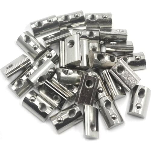 Silver European Standard 45 Series Aluminum Slot Carbon Steel Half Round Roll In Spring T Slot Nut with M6 Thread Pack of 30