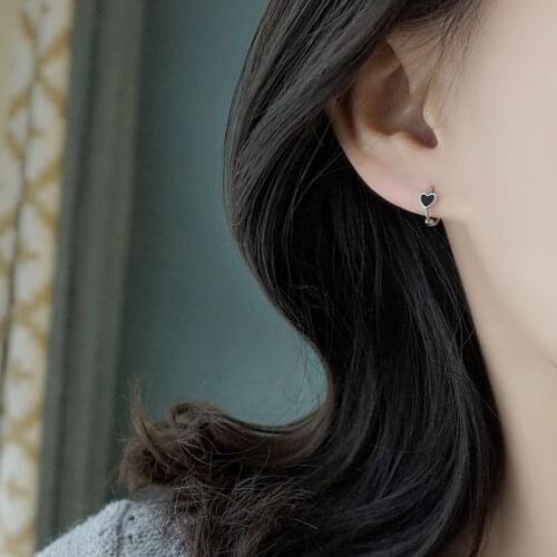 925 Sterling Silver Black Heart Hoop Earrings For Women Cute Mini Zircon INEFFA Geometric Punk Design Fashion Elegant Temperamen