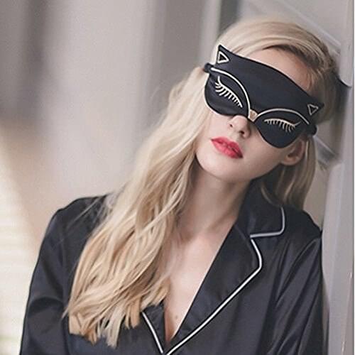 Silk Sleep Eye Mask, Double-Side Smoothing Mulberry Silk Eyeshade, Adjustable Strap,Sexy Fox Cat for Travel, Relax, Nap,Fashiona