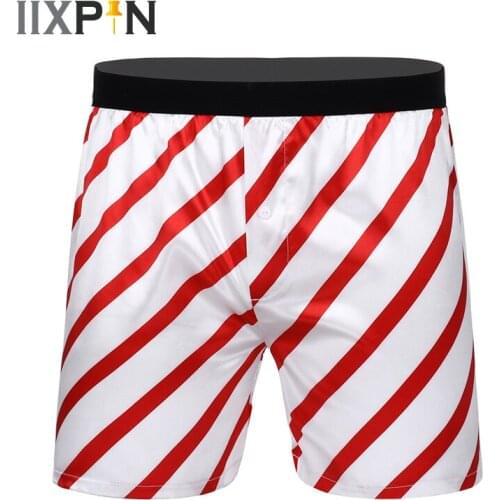 Summer Casual Shorts Men Classic Stripe Christmas Boxer Shorts Loose Lounge Short Pants Smooth Silky Satin Lingerie Beach Shorts