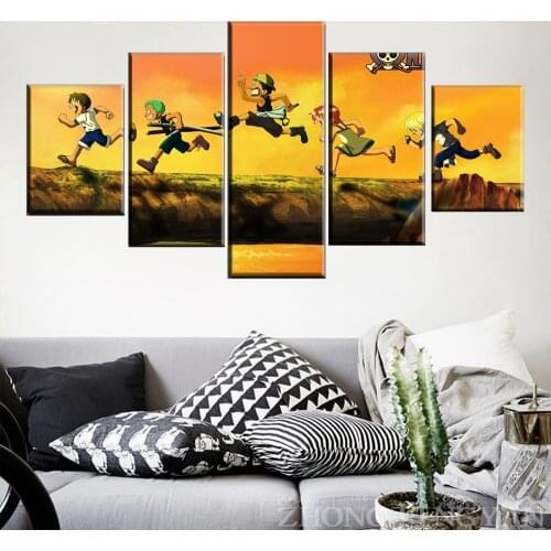 Modern Home Wall Art Decorative Childroom Room 5 Panels Anime One Piece Roles Childhood Poster Canvas HD Print Modular Picture