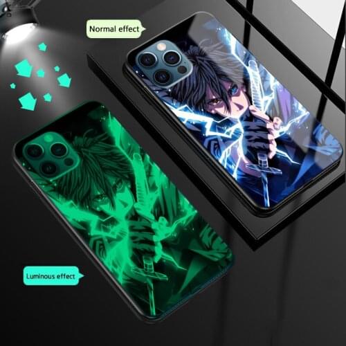 Luminous Glass Case For iphone 12 11 Pro Max X XS MAX XR Night 6 7 8 PLUS SE 2020 Shine Cartoon Phone Cover Shell Fundas Coque