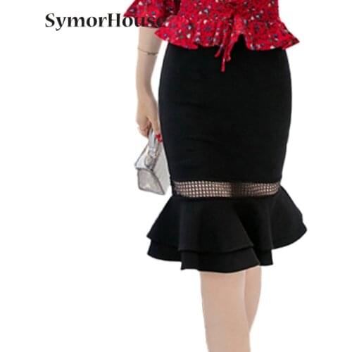 SymorHouse S-5XL Pencil Skirts Women Fashion Lace Patchwork Elegant Sexy High Waist Skirt Slim Office Lady Formal Mermaid Skirts