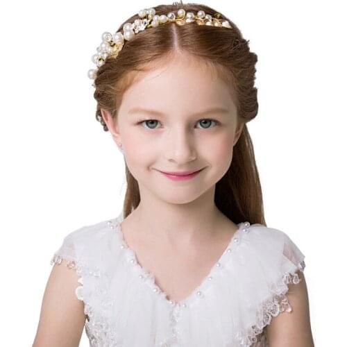 Tiaras Pearls Crystal Crown Children Garland Headdress Cute Princess Girls Childrens Day Festival Performance Hair Accessories