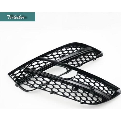 Tonlinker 2 PCS DIY Car styling NEW ABS Piano Paint Honeycomb Grille Fog Cover Case stickers for AUDI A3 2014 Parts Accessories