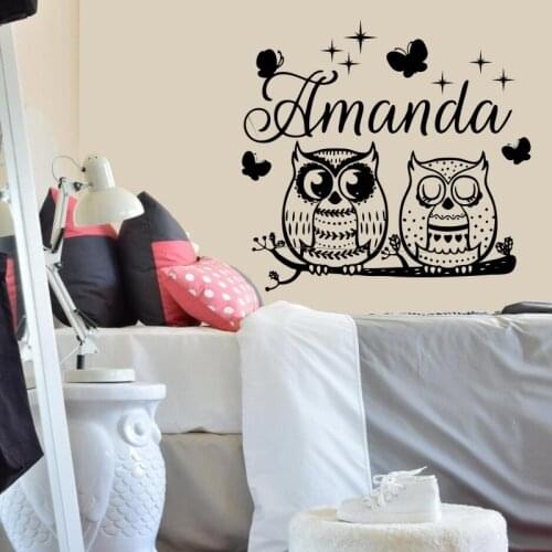 Custom Name Wall Decals Girls Owl Vinyl Sticker Kids Nursery Personalized Home Bedroom Baby Living Room Decoration Poster WW-110