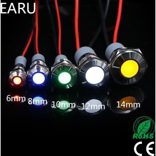 6mm 8mm 10mm 12mm 14mm Waterproof IP67 Metal LED Warning Indicator Light Signal Lamp Pilot Wire 3V 5V 12V 24V 110V 220V Red Blue