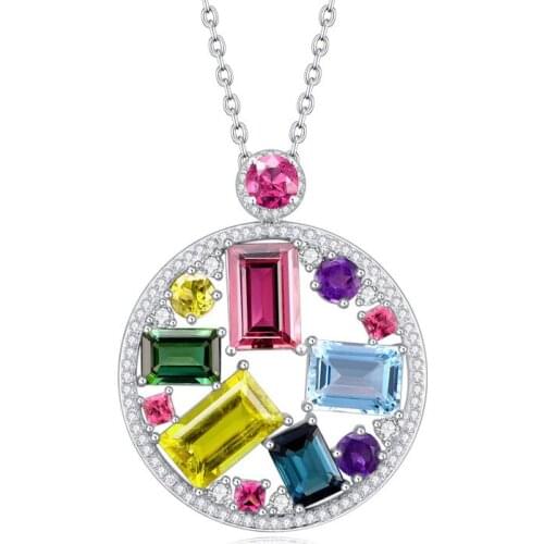 YSH New 100%925 Sterling Silver Round Colorful Zircon Pendant Necklace 2020 Woman DIY fine Jewelry Mother Day Gift Free Shipping