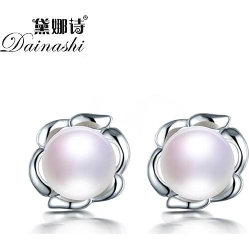 Dainashi Fashion 925 Sterling Silver Flower Earrings for Women Hot Sale 100% Genuine Natural Freshwater Pearl Stud Earrings